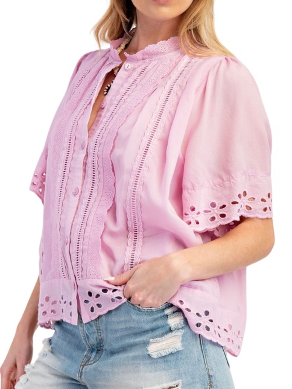 Easel Pink Lace Trim Top